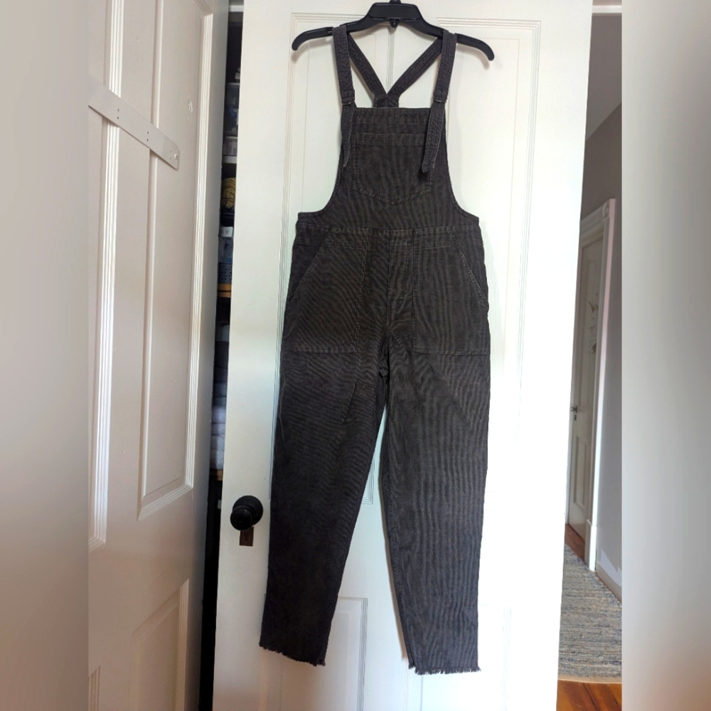 Aerie Werk Play Dark Gray/Black Corduroy Overalls